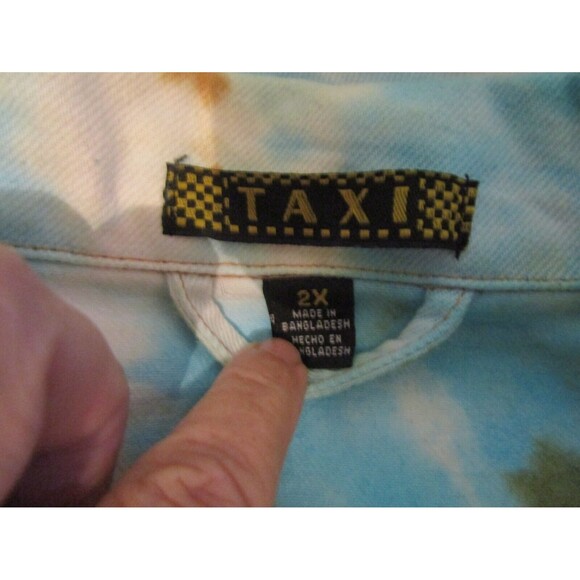 Taxi Blue Denim Jacket Tie Dye Distressed Fringe Cropped Jean Womens Size 2XL - Picture 8 of 9